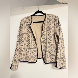 Mejae - Beige & Navy Floral Open Front Jacket Cardigan Size S